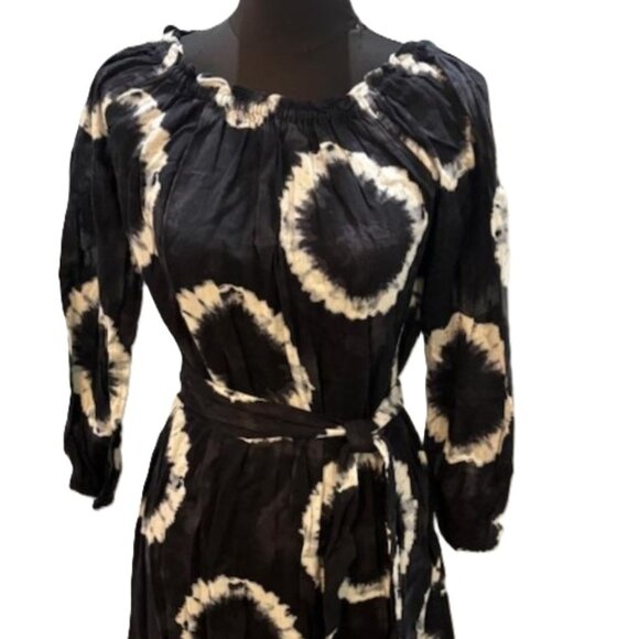 MICHAEL KORS Navy/White On/Off Shoulder Cotton Tie Dye Dress w/Belt  NWT $140 - Picture 3 of 12